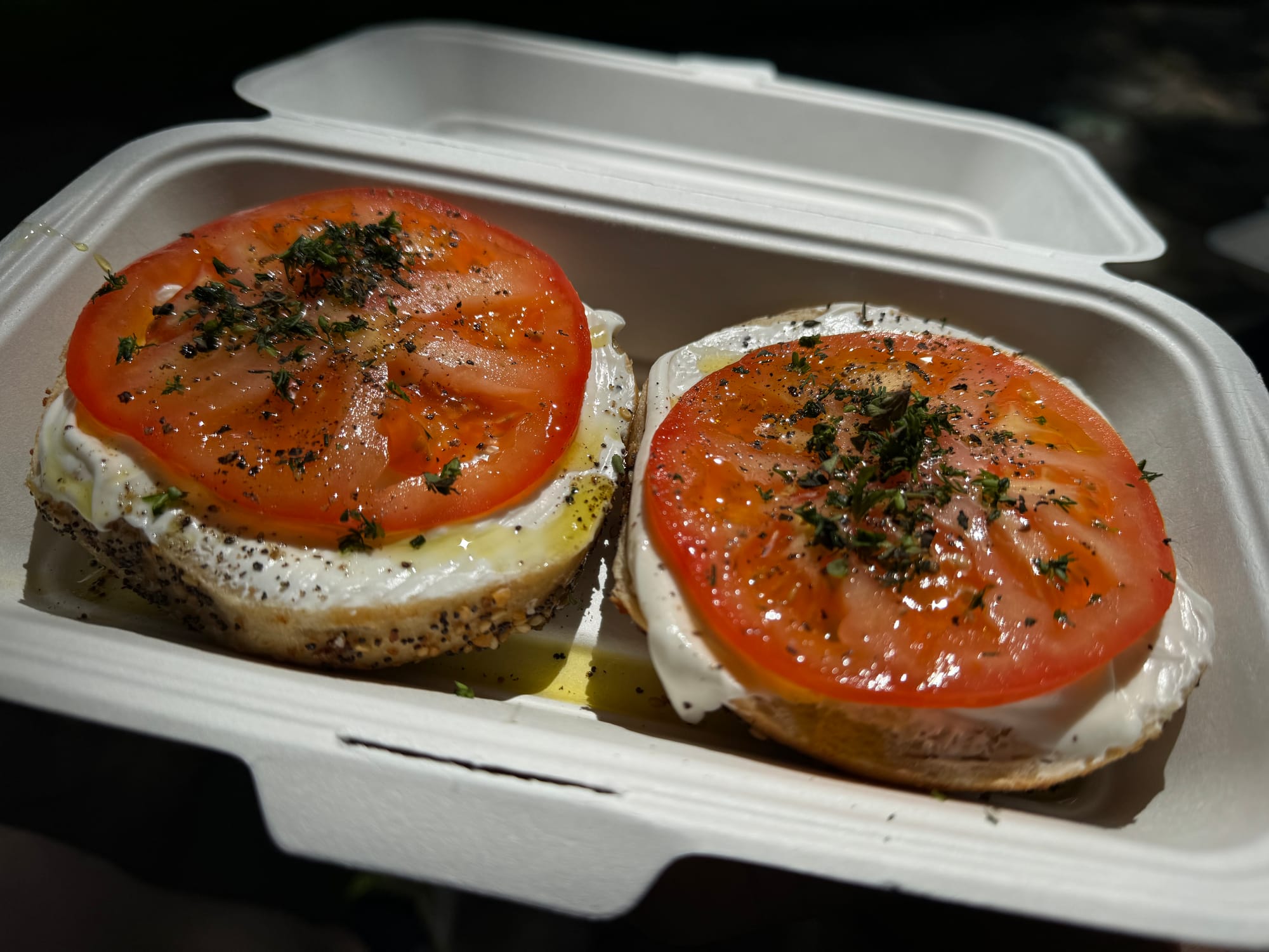 The open faced Georgia's Heirloom bagel from Papo's.